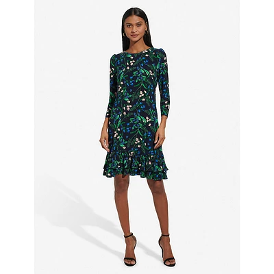 Ruffled Salon Floral Jersey-Knit Shift Dress