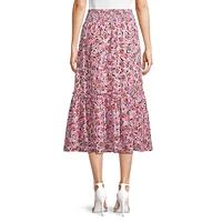 Ditsy Floral Smocked-Waist Tiered Skirt