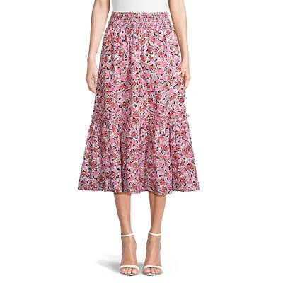 Ditsy Floral Smocked-Waist Tiered Skirt