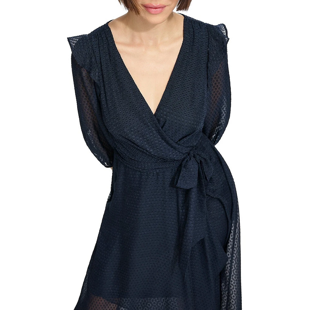 Clip Dot Chiffon Faux Wrap Dress