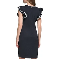 Flutter-Sleeve Jacquard Knit Sheath Dress