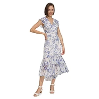 Floral Lurex Tiered Ruffle Chiffon Maxi Dress