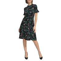 Smocked-Waist Floral Dress