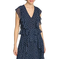 Dot Chiffon Ruffled Midi Fit-&-Flare Dress