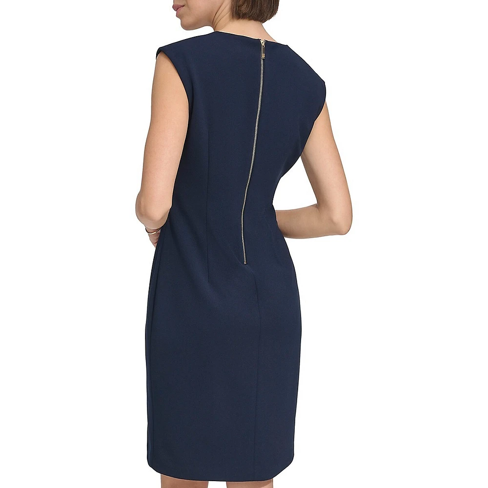 Pleated-Shoulder Shift Dress