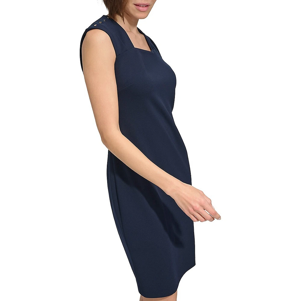 Pleated-Shoulder Shift Dress