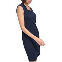 Pleated-Shoulder Shift Dress