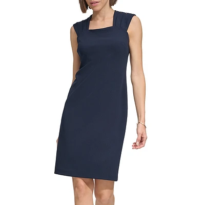 Pleated-Shoulder Shift Dress