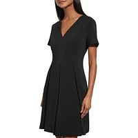 Pleated Fit-&-Flare Scuba Crepe Dress