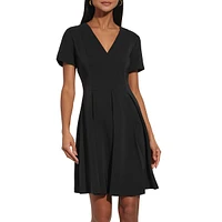 Pleated Fit-&-Flare Scuba Crepe Dress