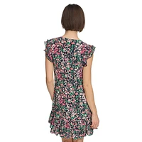 Robe droite fleurie à manches flottantes