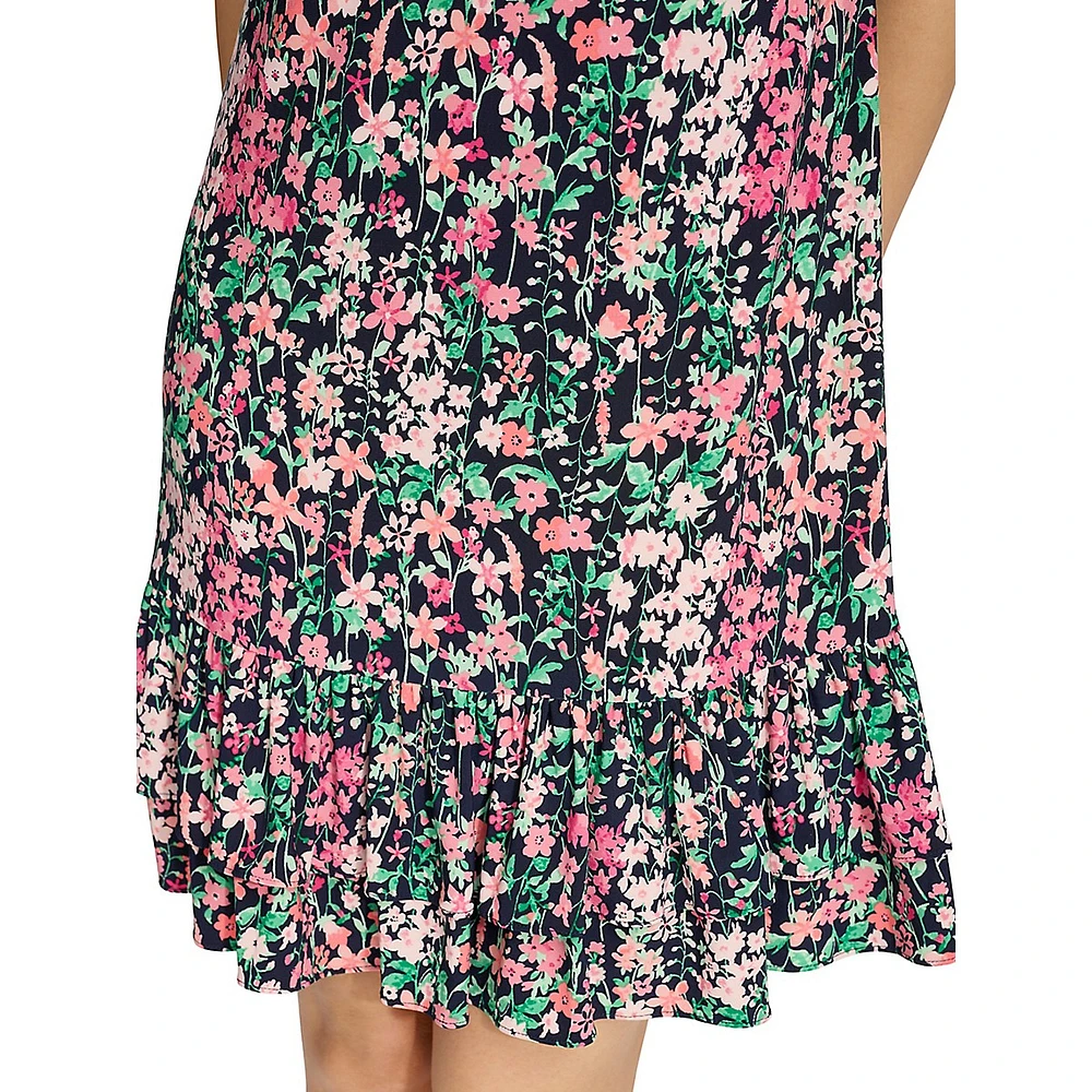 Robe droite fleurie à manches flottantes