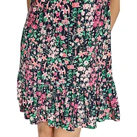 Robe droite fleurie à manches flottantes
