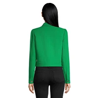 Long Puff-Sleeve Buttoned Cropped Jacket
