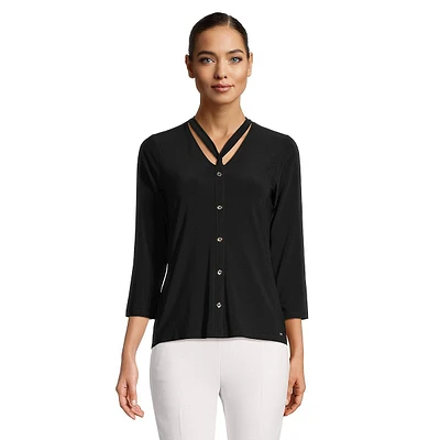 Cutout-Neckline Blouse