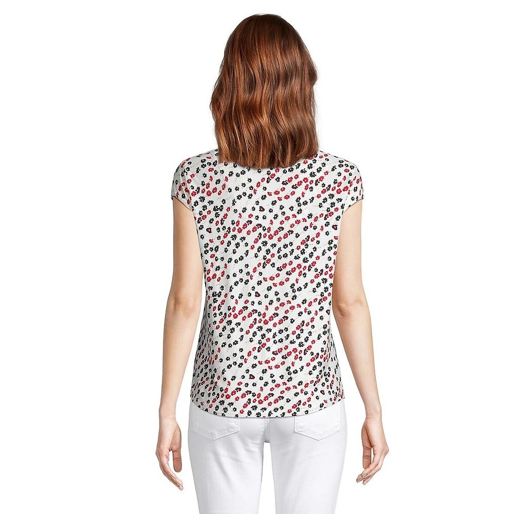 Printed Splitneck Ladder-Trim Blouse
