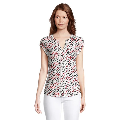 Printed Splitneck Ladder-Trim Blouse