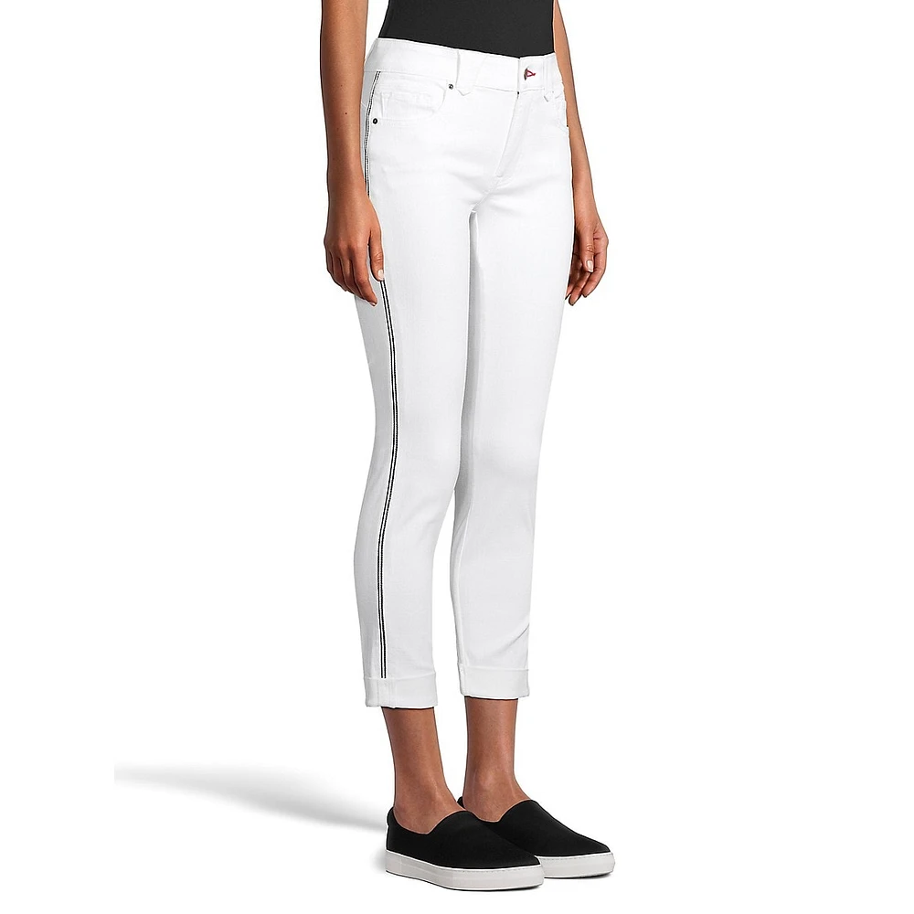 Waverly Side-Stripe Skinny Cuffed Ankle Jeans