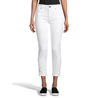 Waverly Side-Stripe Skinny Cuffed Ankle Jeans