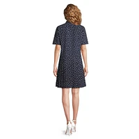 Dotted Drop-Waist Pleated Shirt Dress