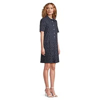 Dotted Drop-Waist Pleated Shirt Dress