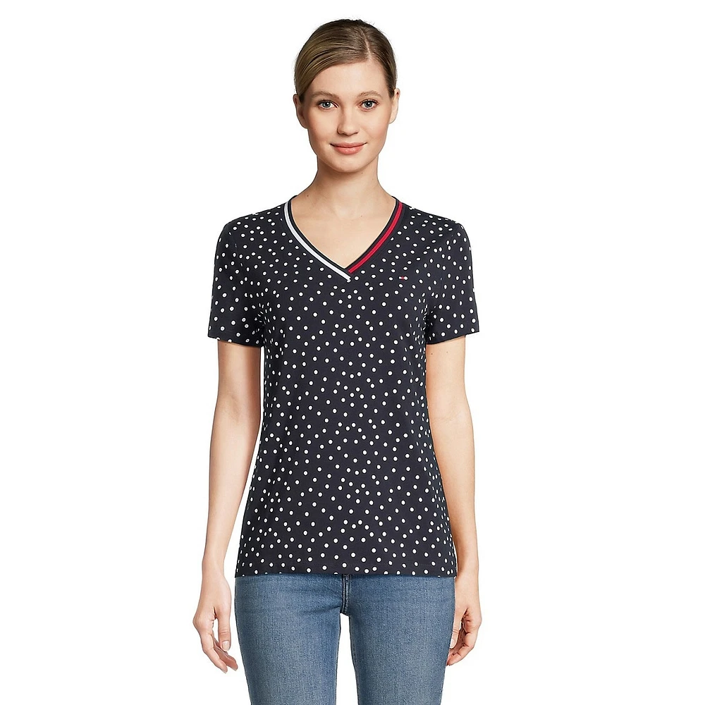Dotted V-Neck T-Shirt
