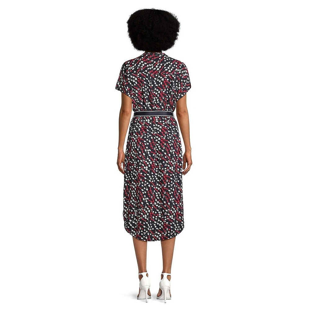 Robe midi fleurie ceinturée