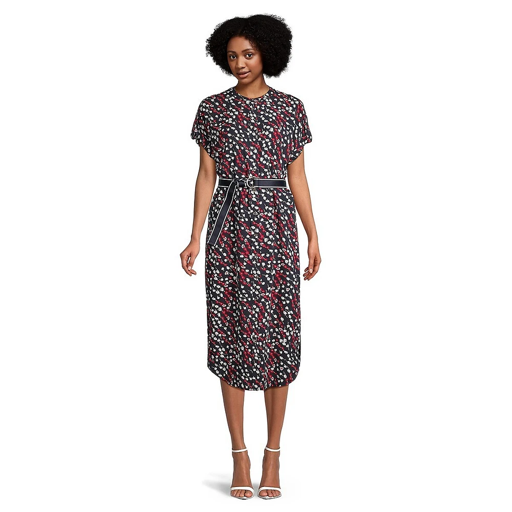 Robe midi fleurie ceinturée