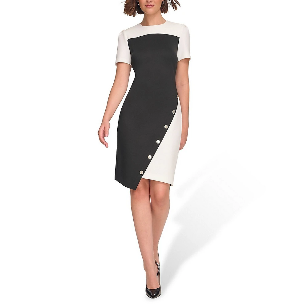 Studded Asymmetrical Scuba Sheath Dress