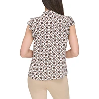 Haut à motif argyle col noué et manches flottantes