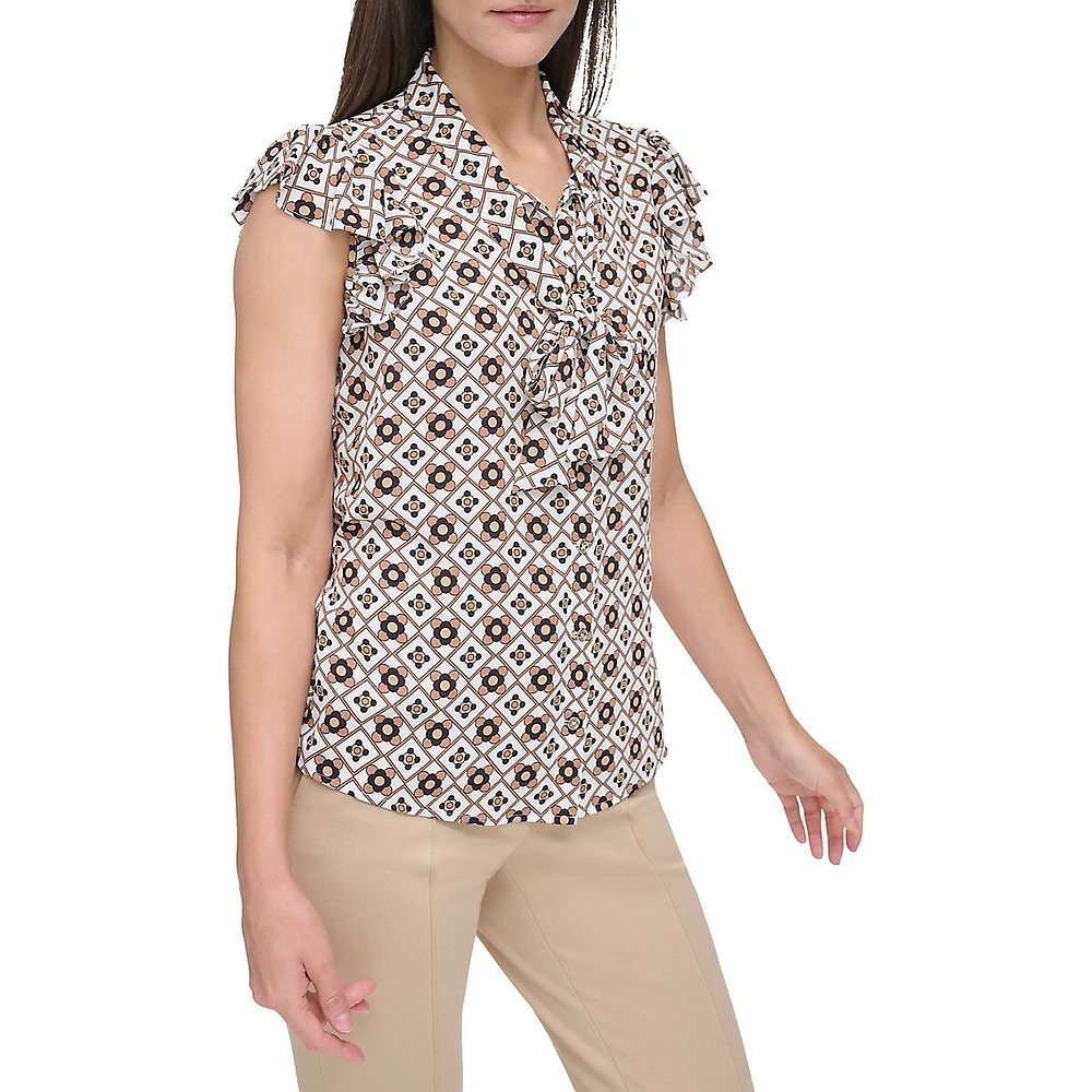 Haut à motif argyle col noué et manches flottantes