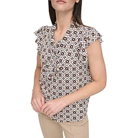 Haut à motif argyle col noué et manches flottantes