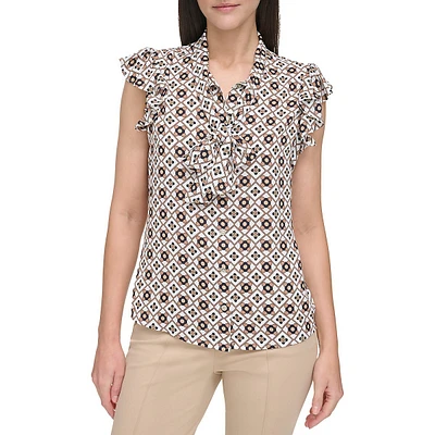 Haut à motif argyle col noué et manches flottantes
