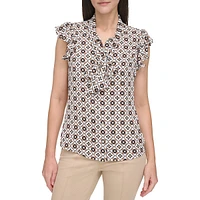 Haut à motif argyle col noué et manches flottantes
