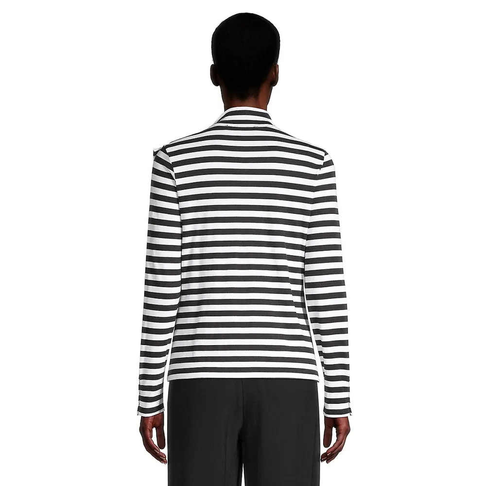 Striped Tie-Neck Long-Sleeve Top