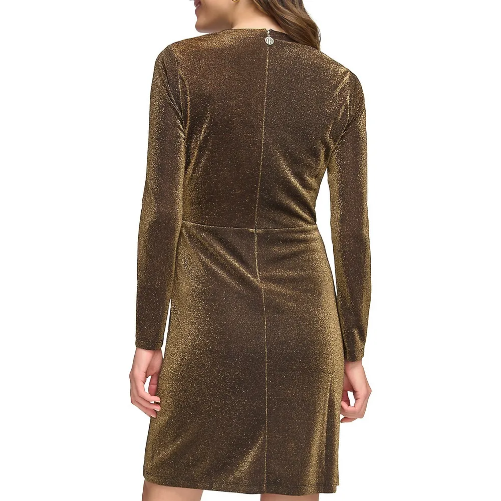 Shimmer-Knit Knotted Surplice Dress