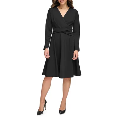 Twisted Surplice Fit-And-Flare Dress
