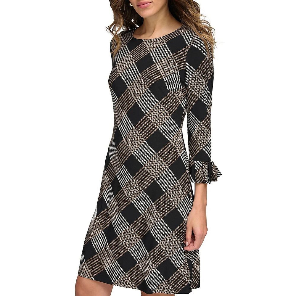 Crackled Plaid Jersey Shift Dress