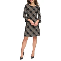 Crackled Plaid Jersey Shift Dress