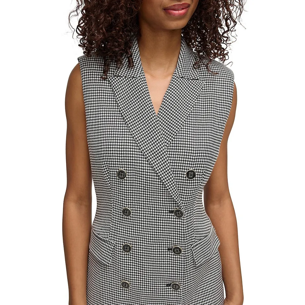 Petite Houndtooth Sleeveless Blazer Dress