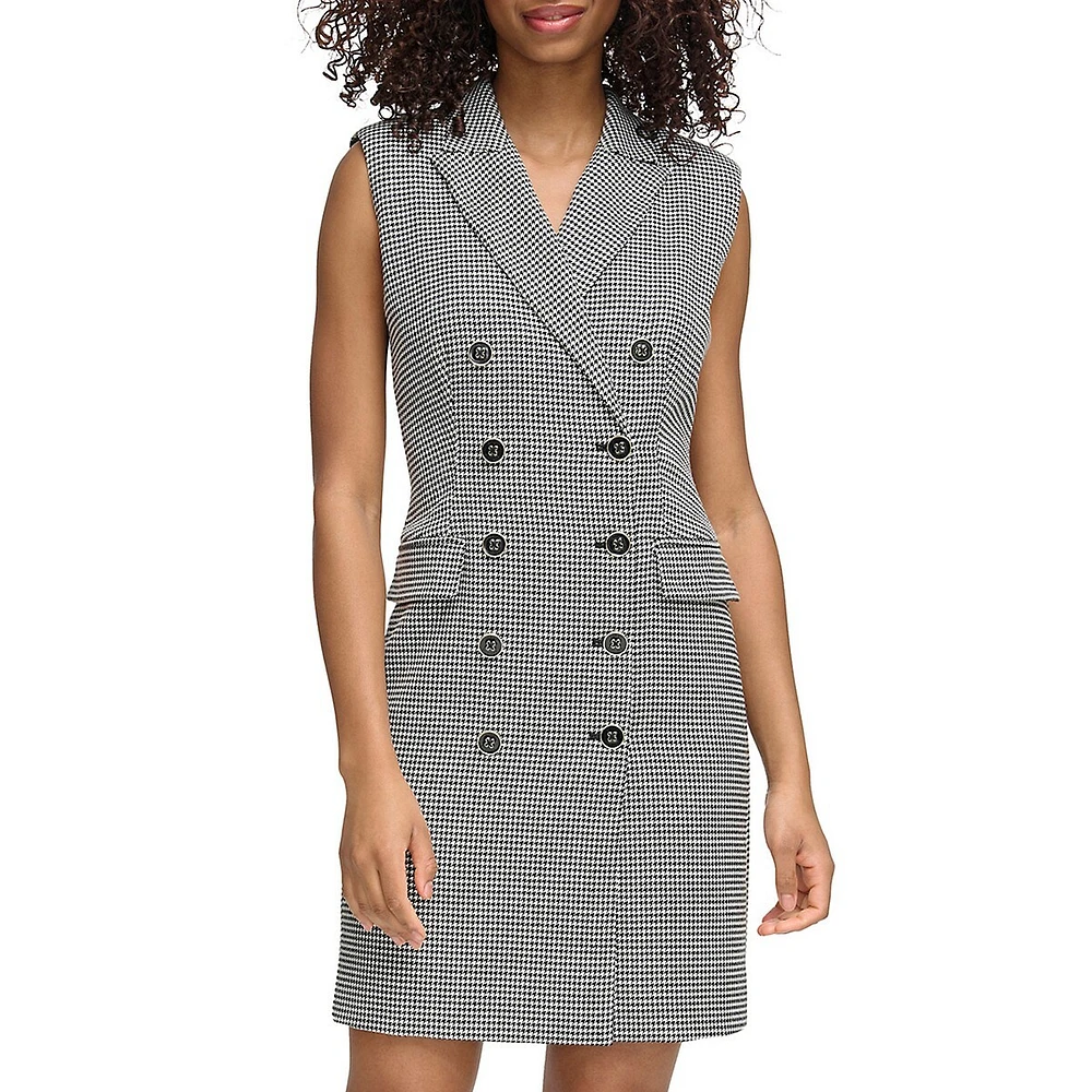 Petite Houndtooth Sleeveless Blazer Dress