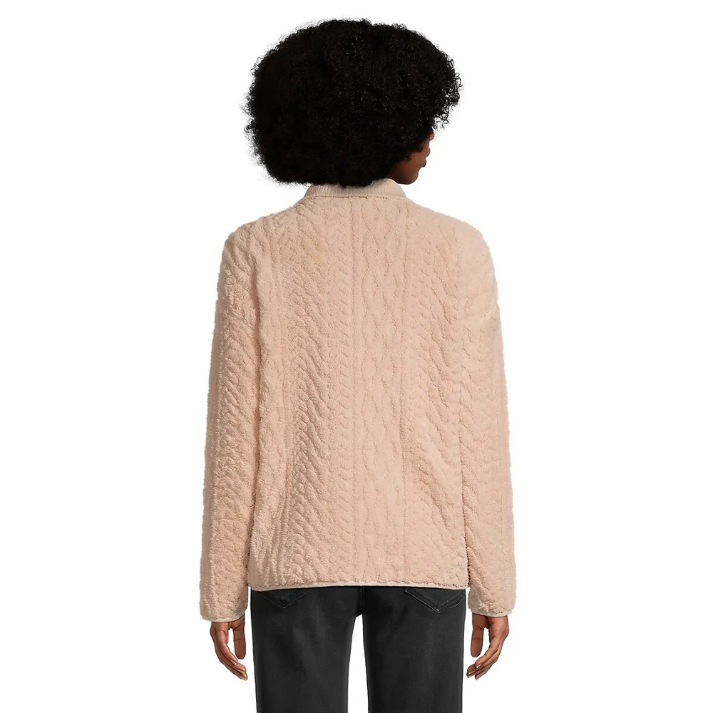 Cable-Knit Faux Shearling Half-Zip Pullover