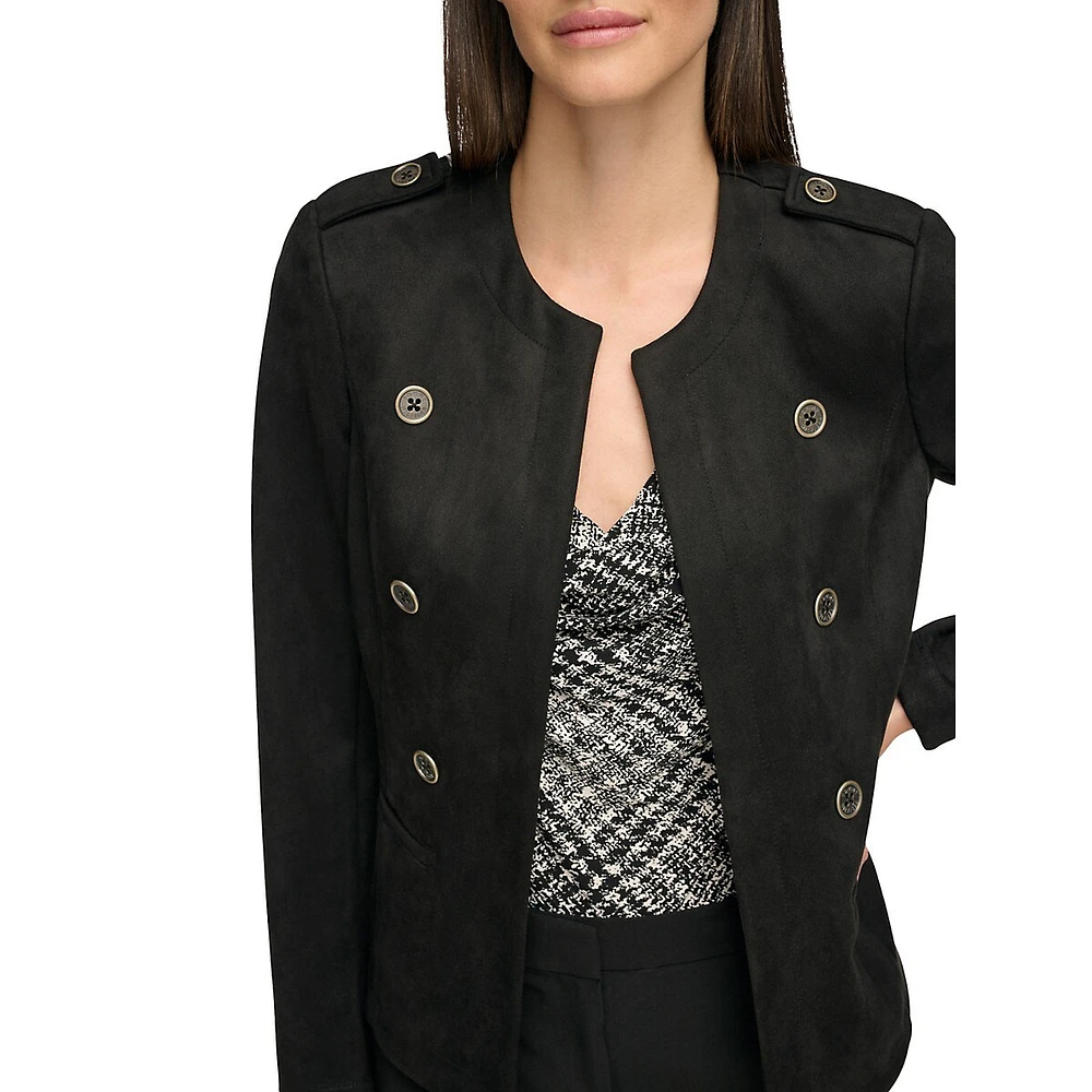 Collarless Sueded Jacket