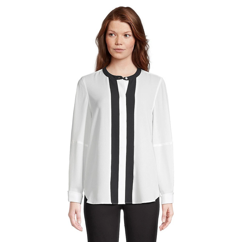 Collarless Crepe Blouse