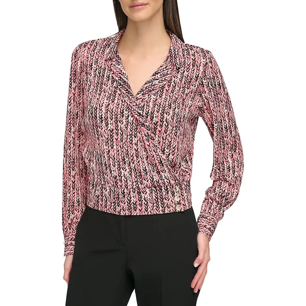 Tommy Hilfiger Chevron-Print Faux Wrap Blouse