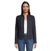 Officer-Style Button-Trim Open-Front Jacket