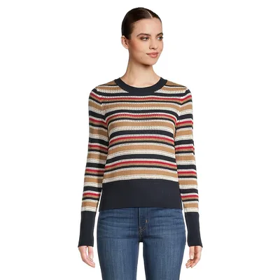 Open-Stitch Striped Sweater
