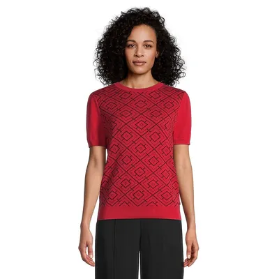 Maze Jacquard-Print Short-Sleeve Sweater