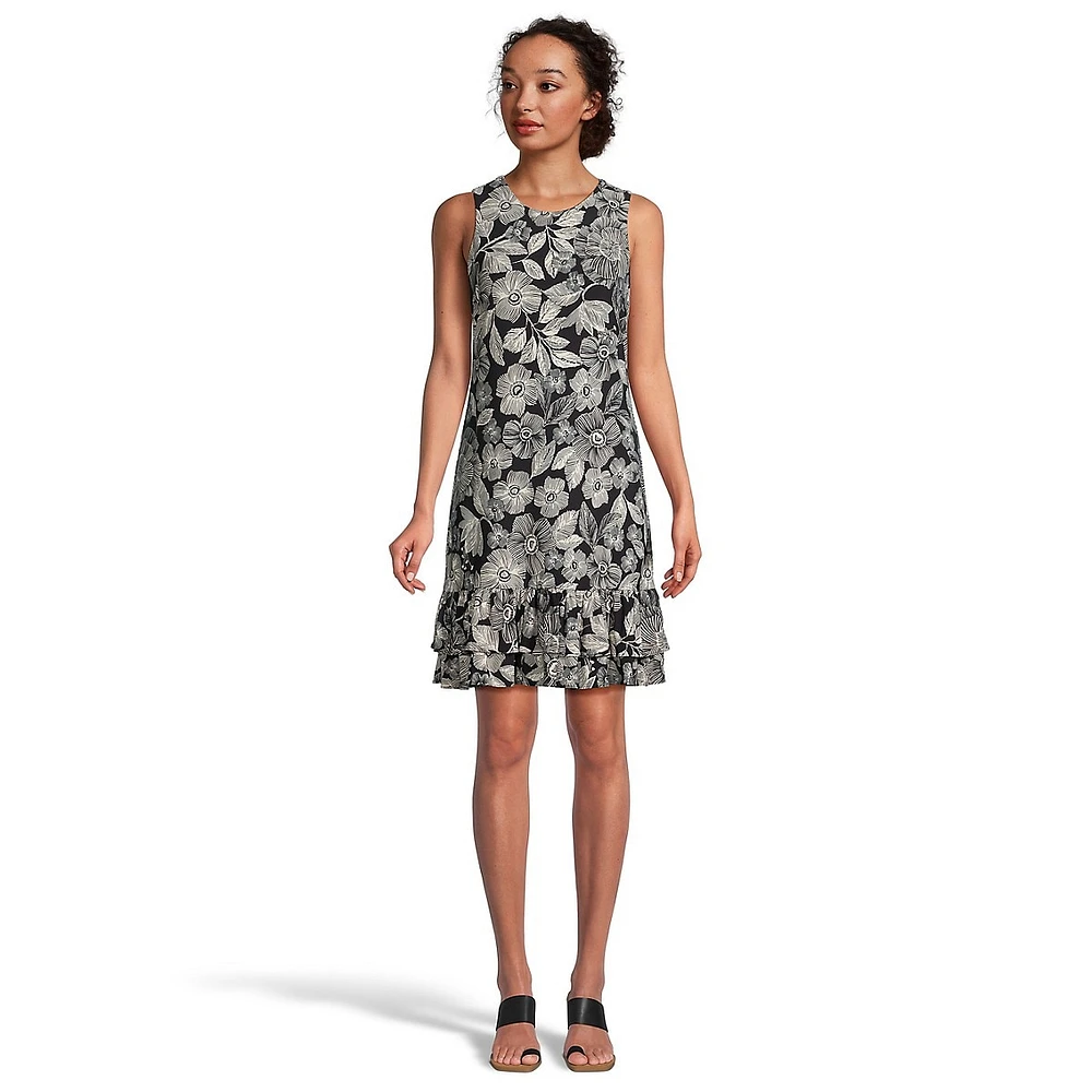 Flounce-Hem Dogwood Floral Shift Dress