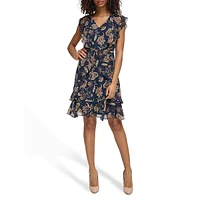 Essex Floral Ruffled Crinkle Chiffon Dress